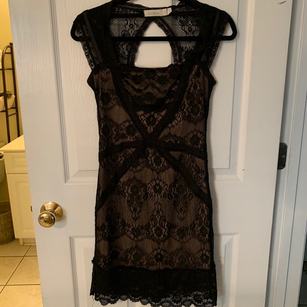 Beautiful black lace dress with nude under dress